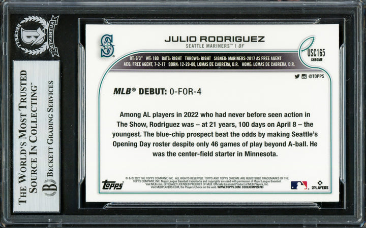 Julio Rodriguez Signed 2022 Topps Chrome Update RC USC165 Mariners Beckett
