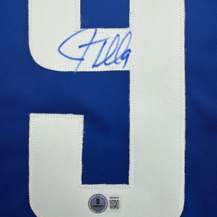 Autographed/Signed JT Miller Vancouver Blue Hockey Jersey Beckett BAS COA