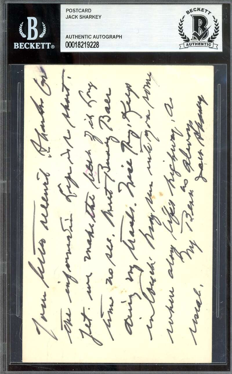 Jack Sharkey Beckett BAS Signed 1970 Postcard Letter GPC Autograph
