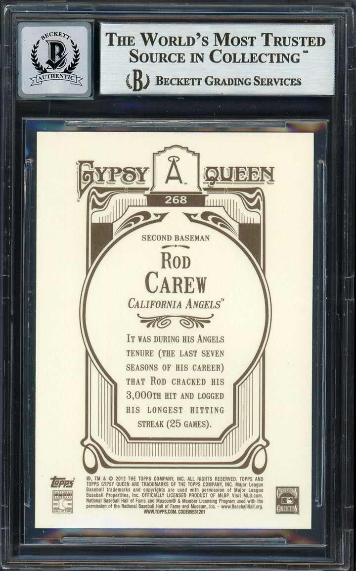 Rod Carew Auto 2012 Topps Gypsy Queen Card 268 California Angels Auto 10 Beckett