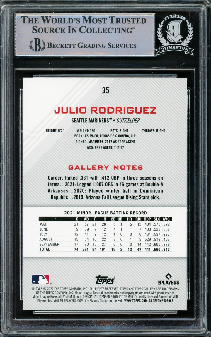 Julio Rodriguez Signed 2022 Topps Gallery RC #35 Seattle Mariners Beckett
