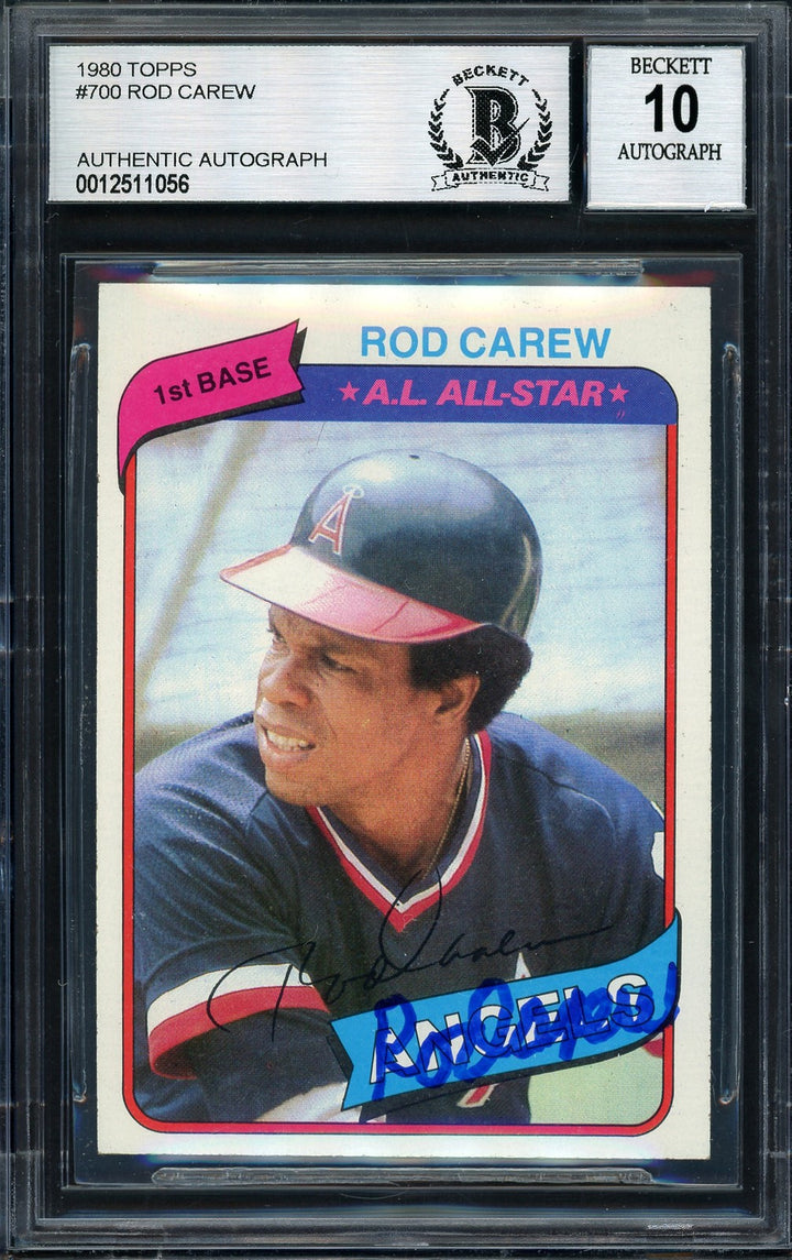 Rod Carew Auto 1980 Topps Card 700 California Angels Auto Bottom Auto 10 Beckett
