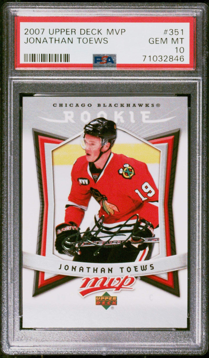 Graded 2007 Upper Deck MVP Jonathan Toews #351 Rookie RC Hockey Card PSA 10 Gem