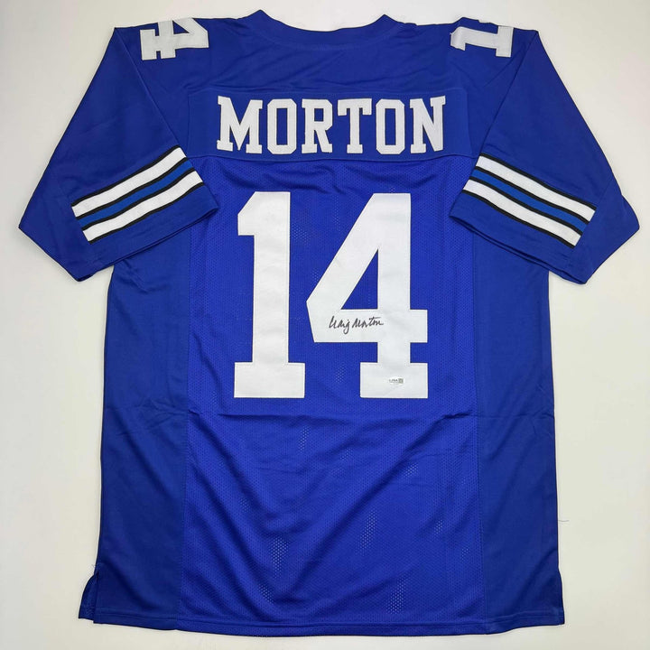 Autographed/Signed Craig Morton Dallas Blue Football Jersey JSA COA