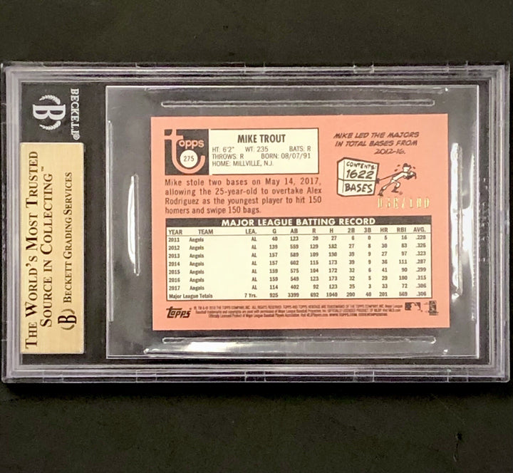 2018 Topps Heritage #275 Mike Trout Mini parallel /100 Gem Mint BGS 10 Pop 1