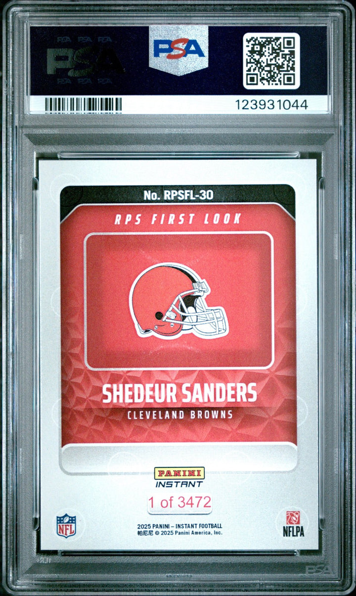 Graded 2025 Panini Shedeur Sanders #RPSFL30 First Look RC Card PSA 10