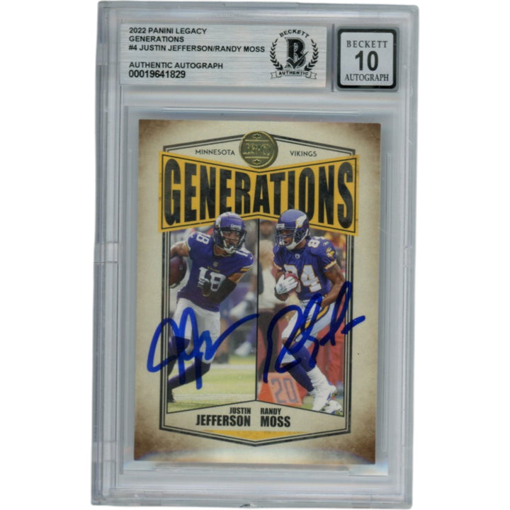 Randy Moss Justin Jefferson Signed 2022 Panini Legacy Trading Card Beckett 53706