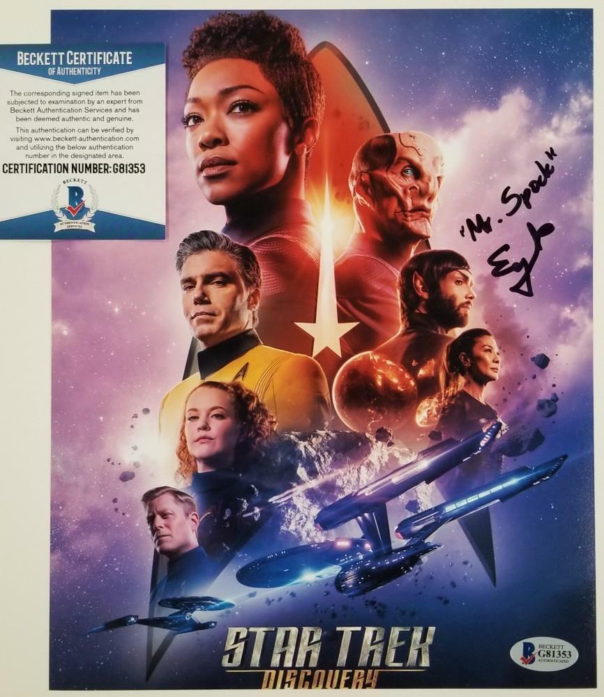 ETHAN PECK Signed 8x10 Photo Star Trek "Mr. Spock" Inscription ~ Beckett BAS COA