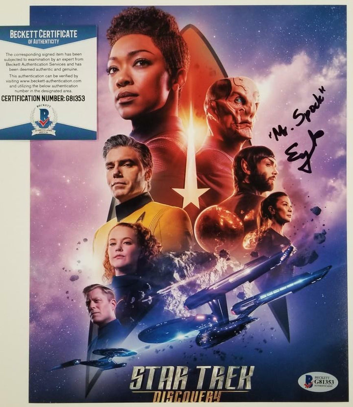 ETHAN PECK Signed 8x10 Photo Star Trek "Mr. Spock" Inscription ~ Beckett BAS COA