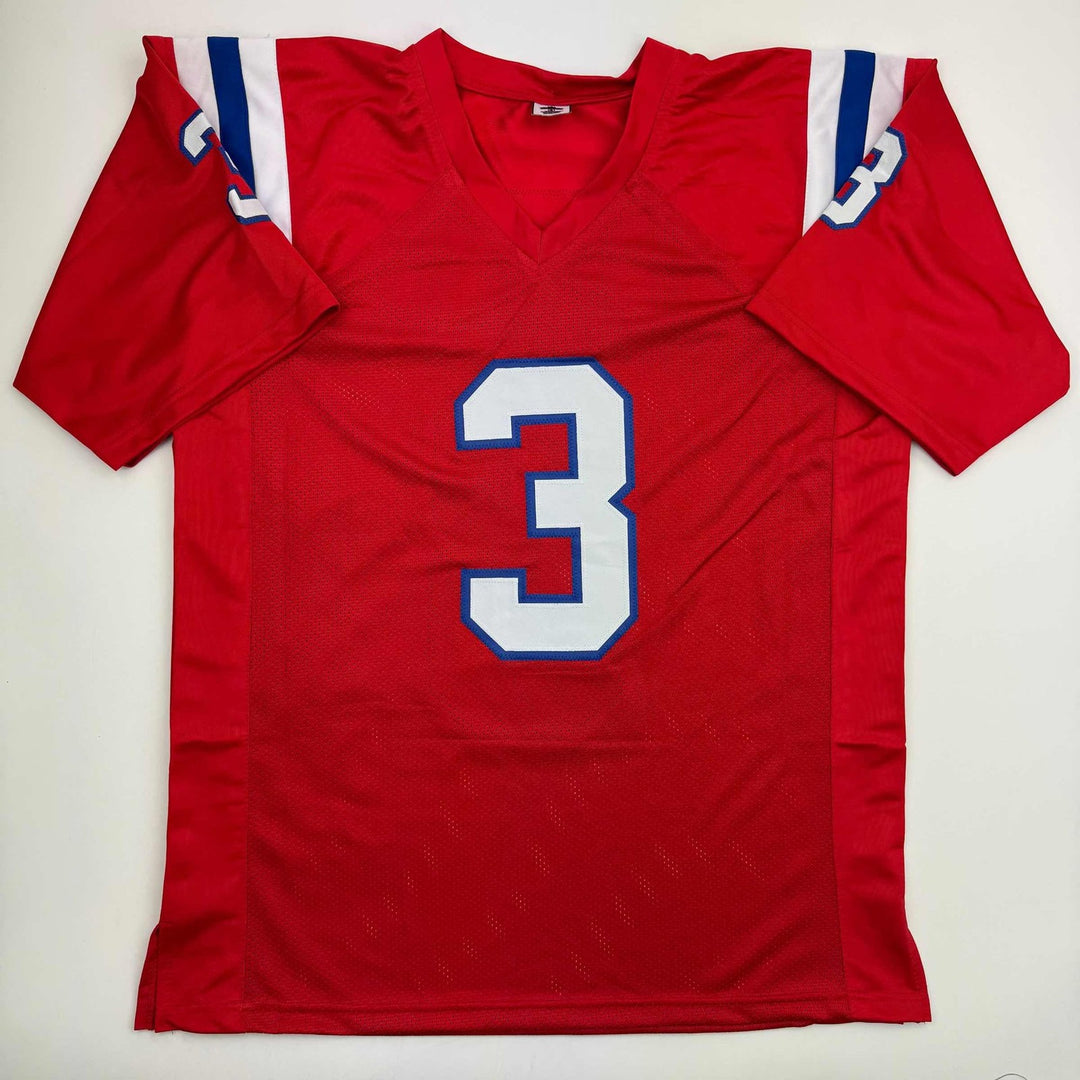 Autographed/Signed DeMario Douglass New England Red Jersey Beckett BAS COA