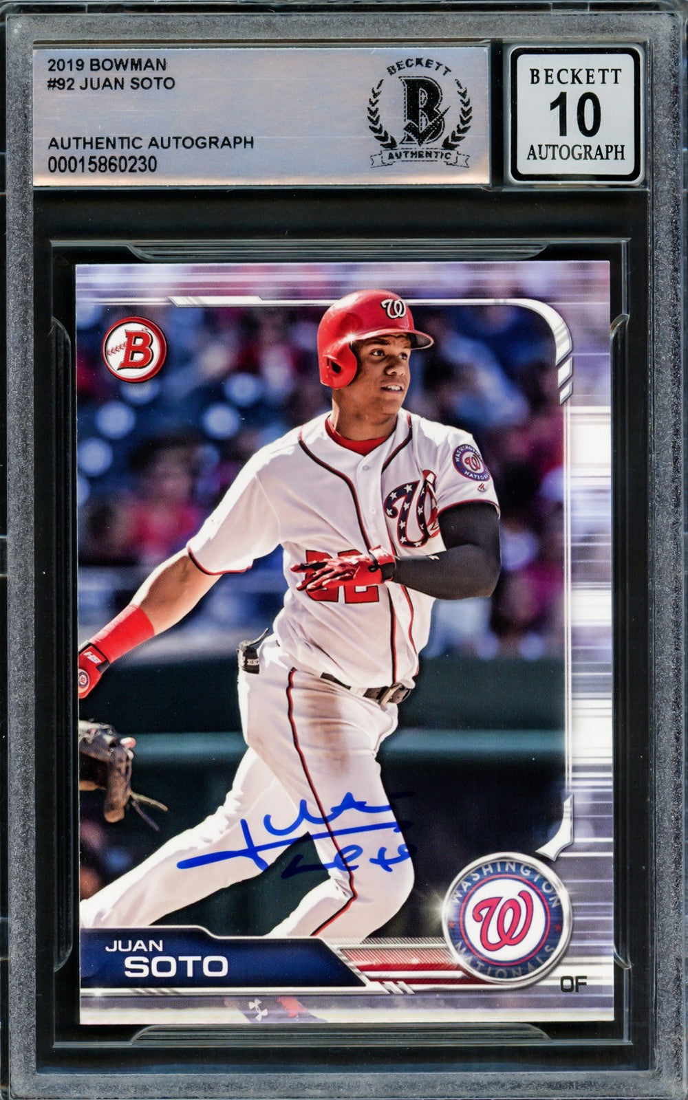 Juan Soto Signed 2019 Bowman Card 92 New York Mets Auto GM 10 Beckett