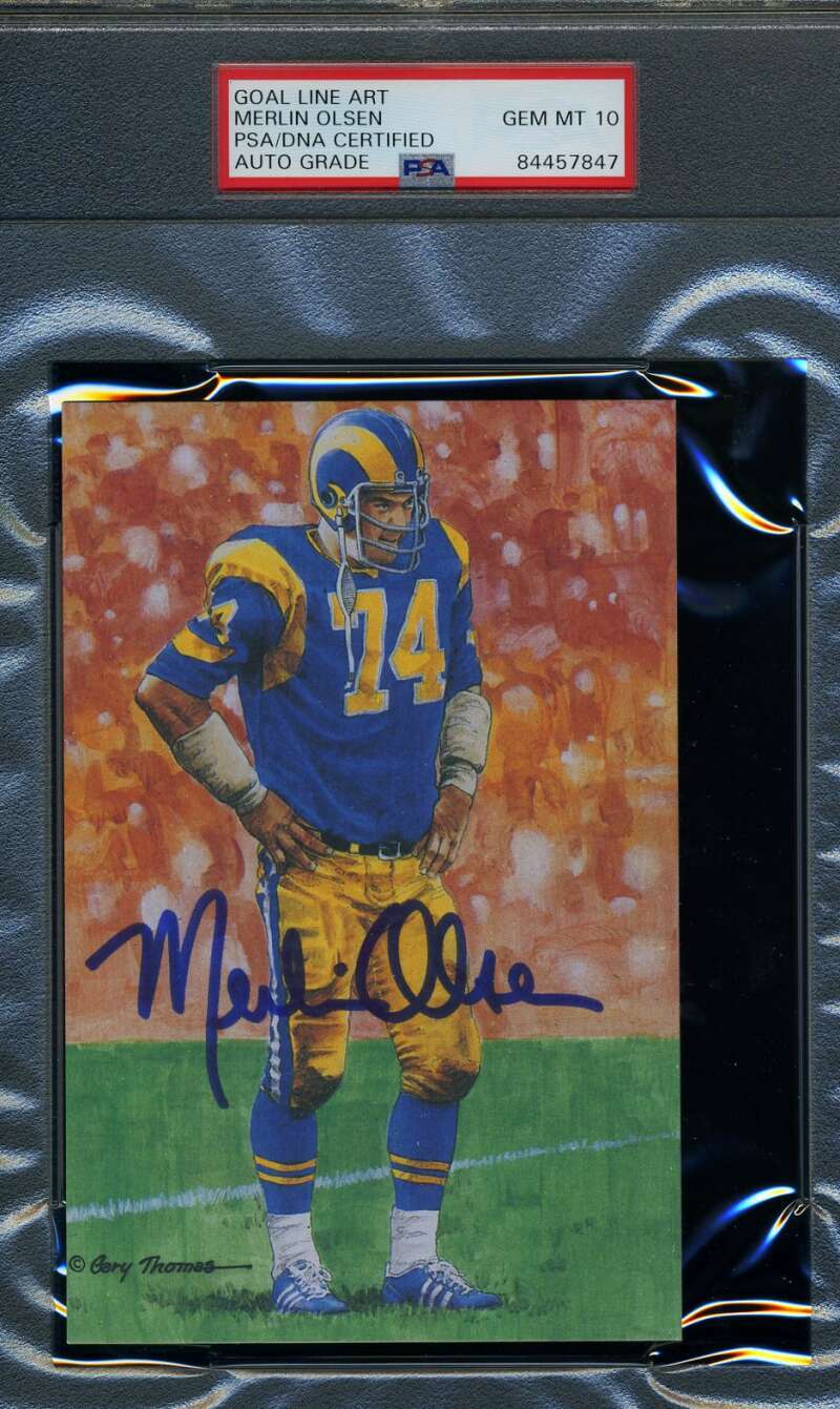Merlin Olsen Gem Mint 10 PSA DNA Slabbed Signed Goal Line Art Card Autograph GLA