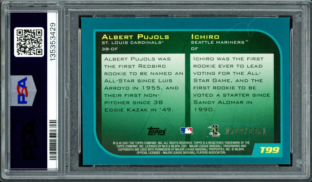 Ichiro & Albert Pujols Auto 2001 Topps Traded Gold RC PSA 7 Sig 10 01 ROY #/2001