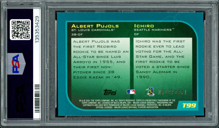 Ichiro & Albert Pujols Auto 2001 Topps Traded Gold RC PSA 7 Sig 10 01 ROY #/2001