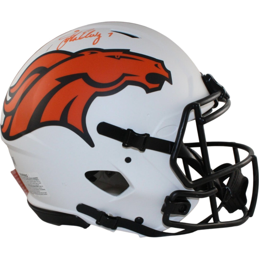 John Elway Autographed Denver Broncos Pro Lunar Helmet Beckett Witness 55256