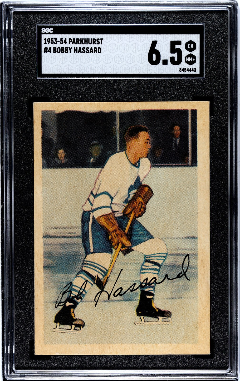 Bobby Hassard 1953-54 Parkhurst NHL Card #4- SGC Graded 6.5 EX-NM+ (Maple Leafs)