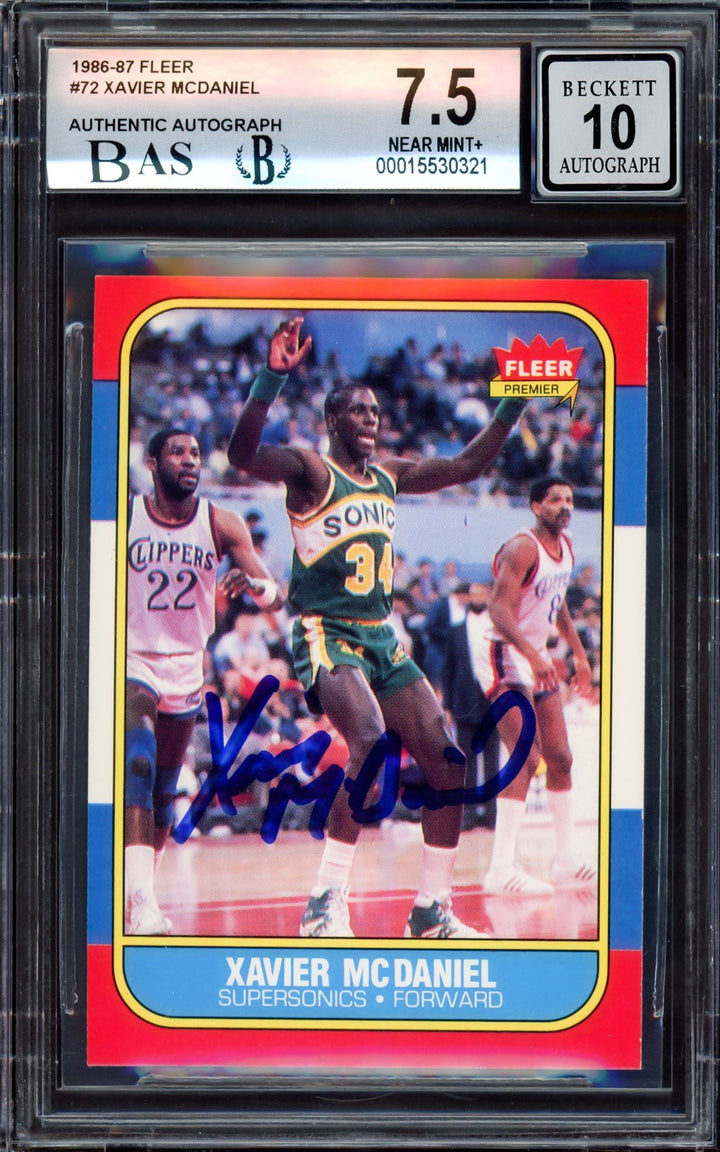 Xavier McDaniel Auto 1986-87 Fleer RC 72 Supersonics BGS 7.5 Auto GM 10 Beckett