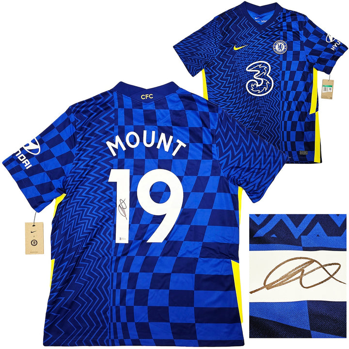 Chelsea F.C. Mason Mount Auto Signed Blue Nike Jersey Size XL in Black Beckett