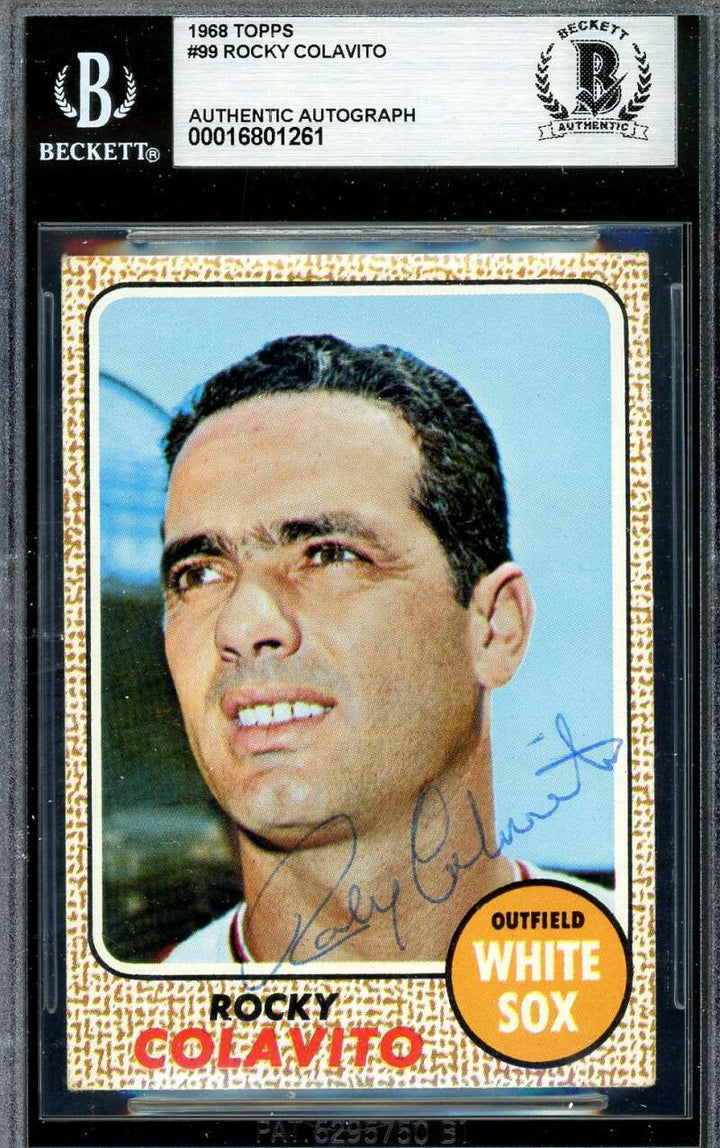 Rocky Colavito Beckett BAS Signed 1968 Topps Autograph