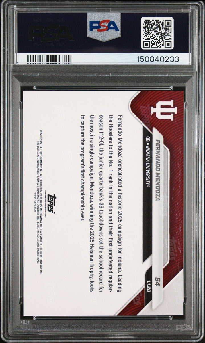 Graded 2025 Bowman U Now Fernando Mendoza #64 Rookie RC Football Card PSA 9