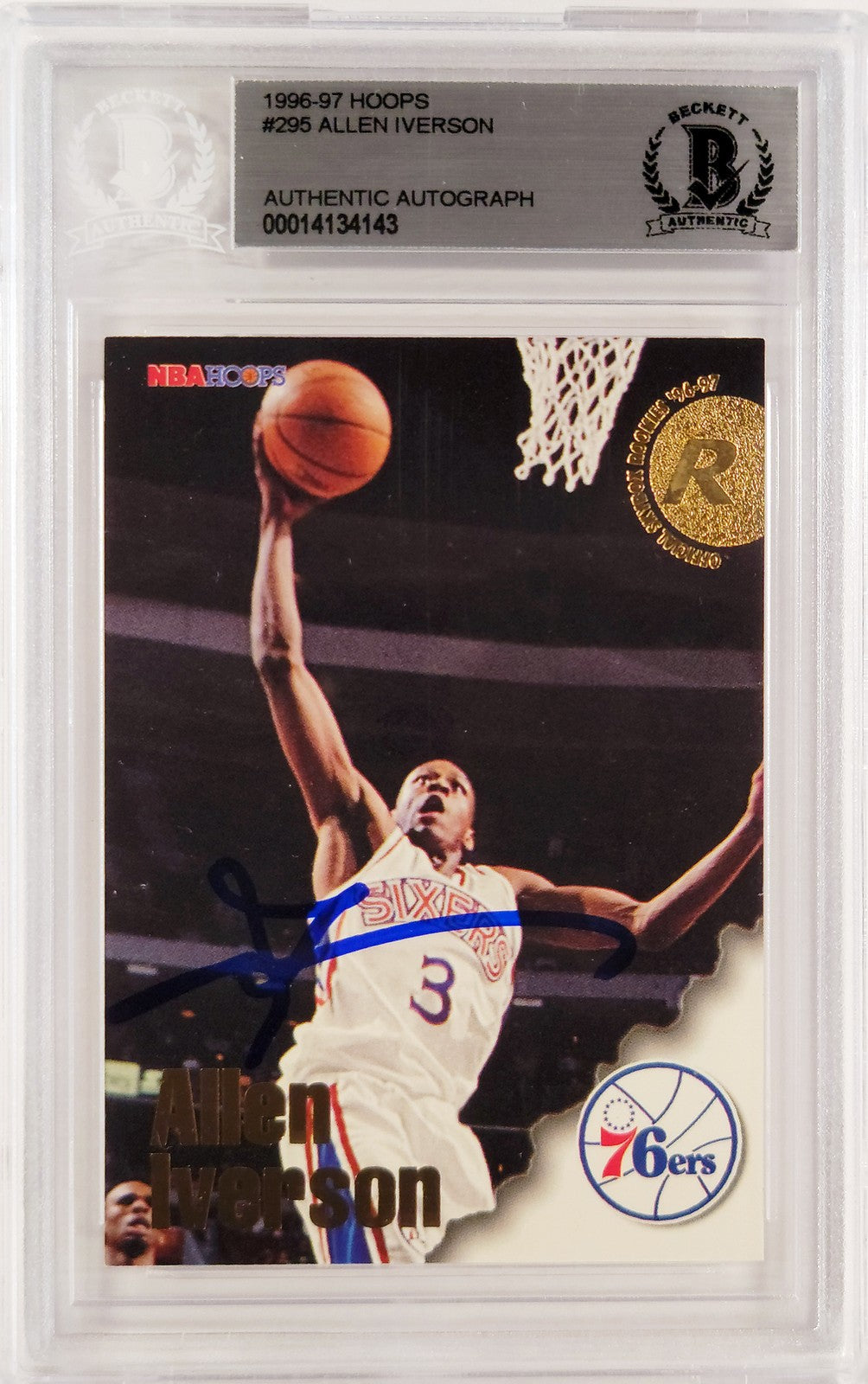 Allen Iverson Signed 1996-97 Hoops RC 295 Philadelphia 76ers Beckett #14134143