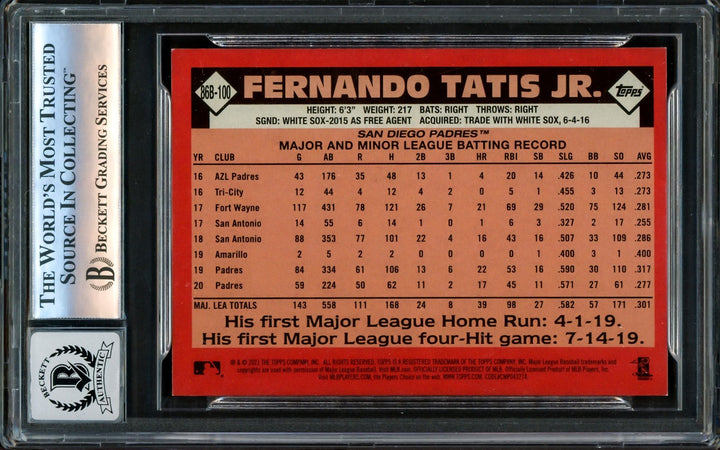 Fernando Tatis Jr. Signed 2021 Topps 35th Anniversary Card #86B-100 San Diego
