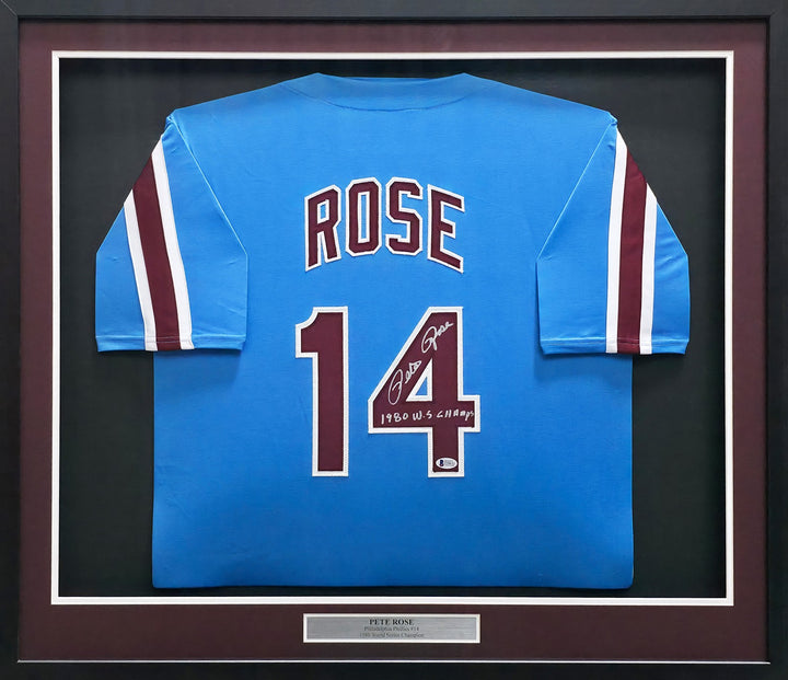 Pete Rose Signed Framed Phillies Jersey "1980 WS Champs" Beckett