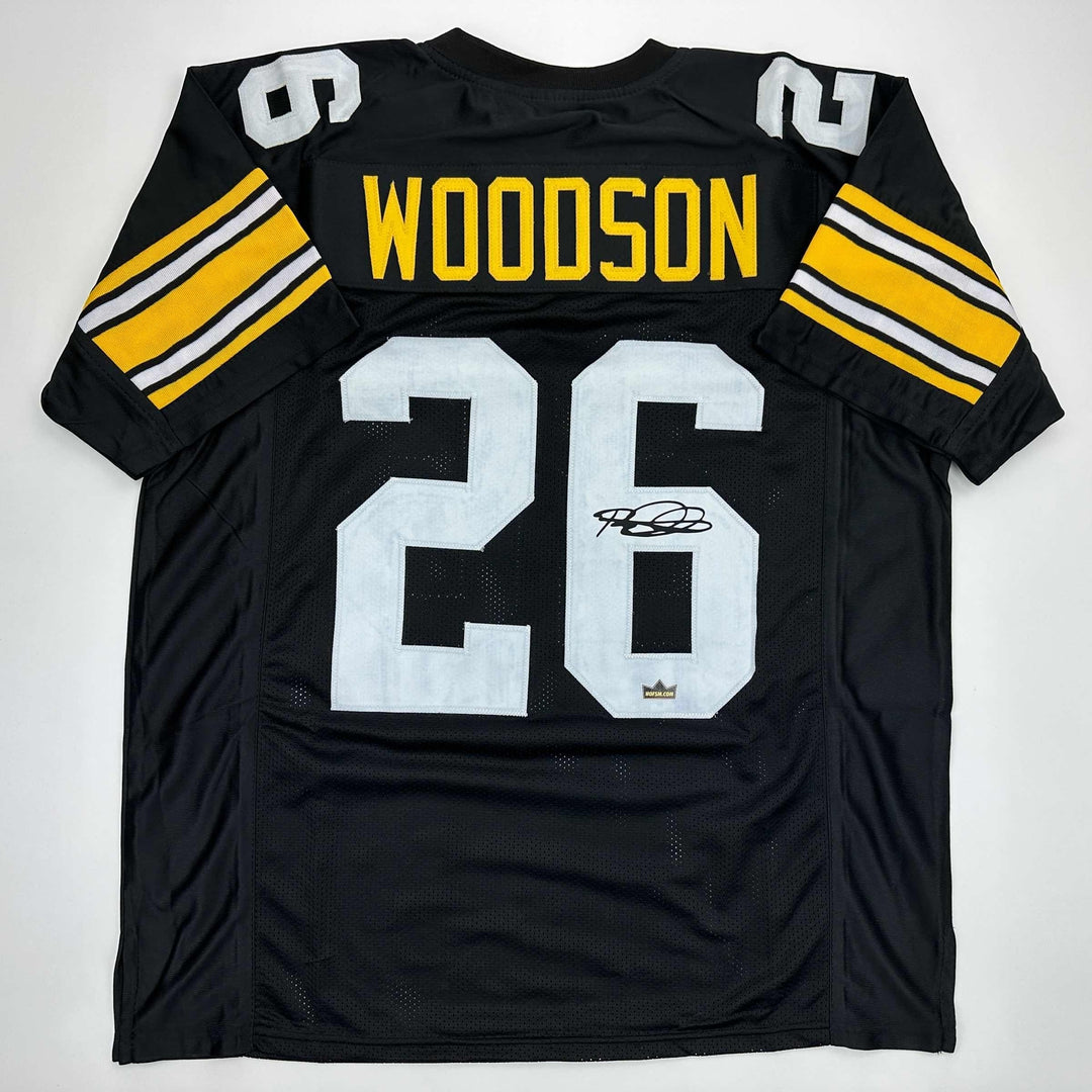 Facsimile Autographed Rod Woodson Pittsburgh Black Reprint Jersey Size Men's XL