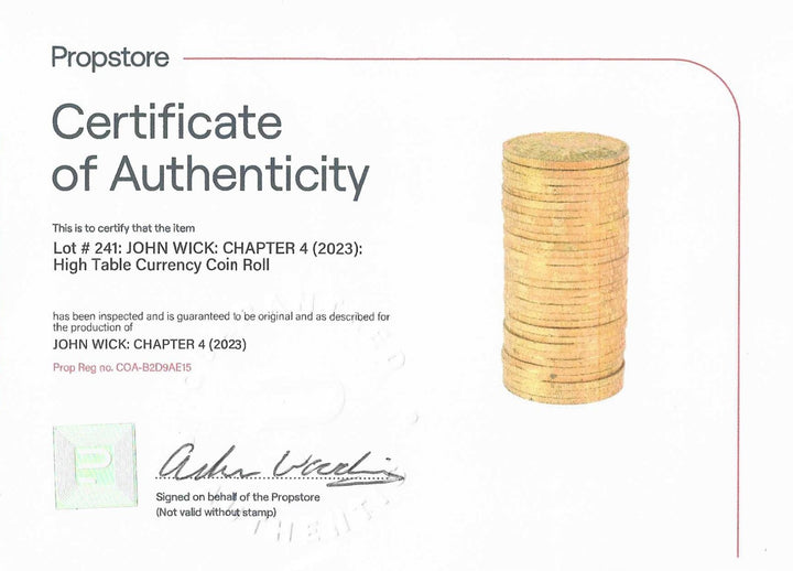 Authentic John Wick Stack of Coins Movie Prop Screen Used Prop Store COA RARE