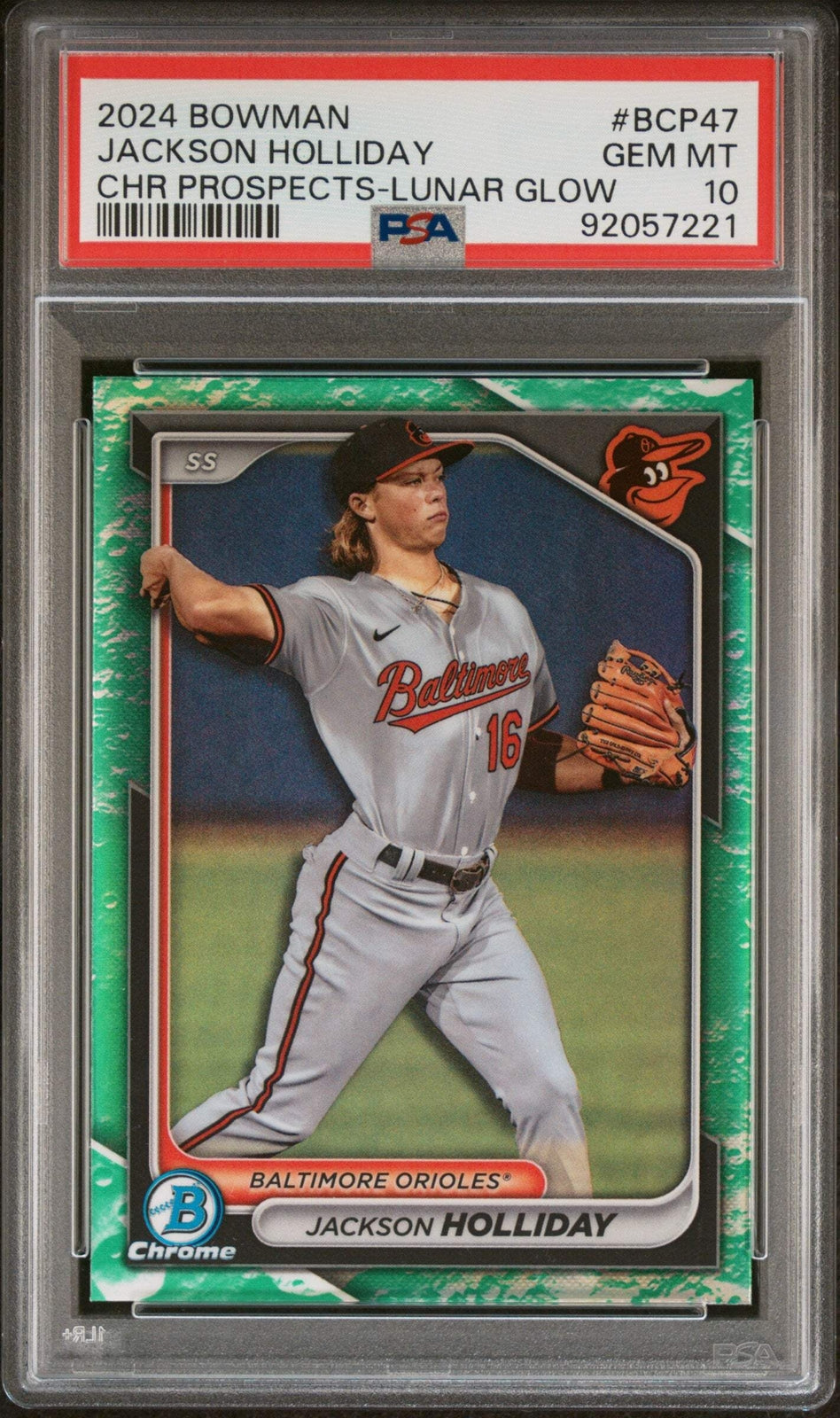 Graded 2024 Topps Bowman Jackson Holliday #BCP47 Lunar Glow Baseball Card PSA 10