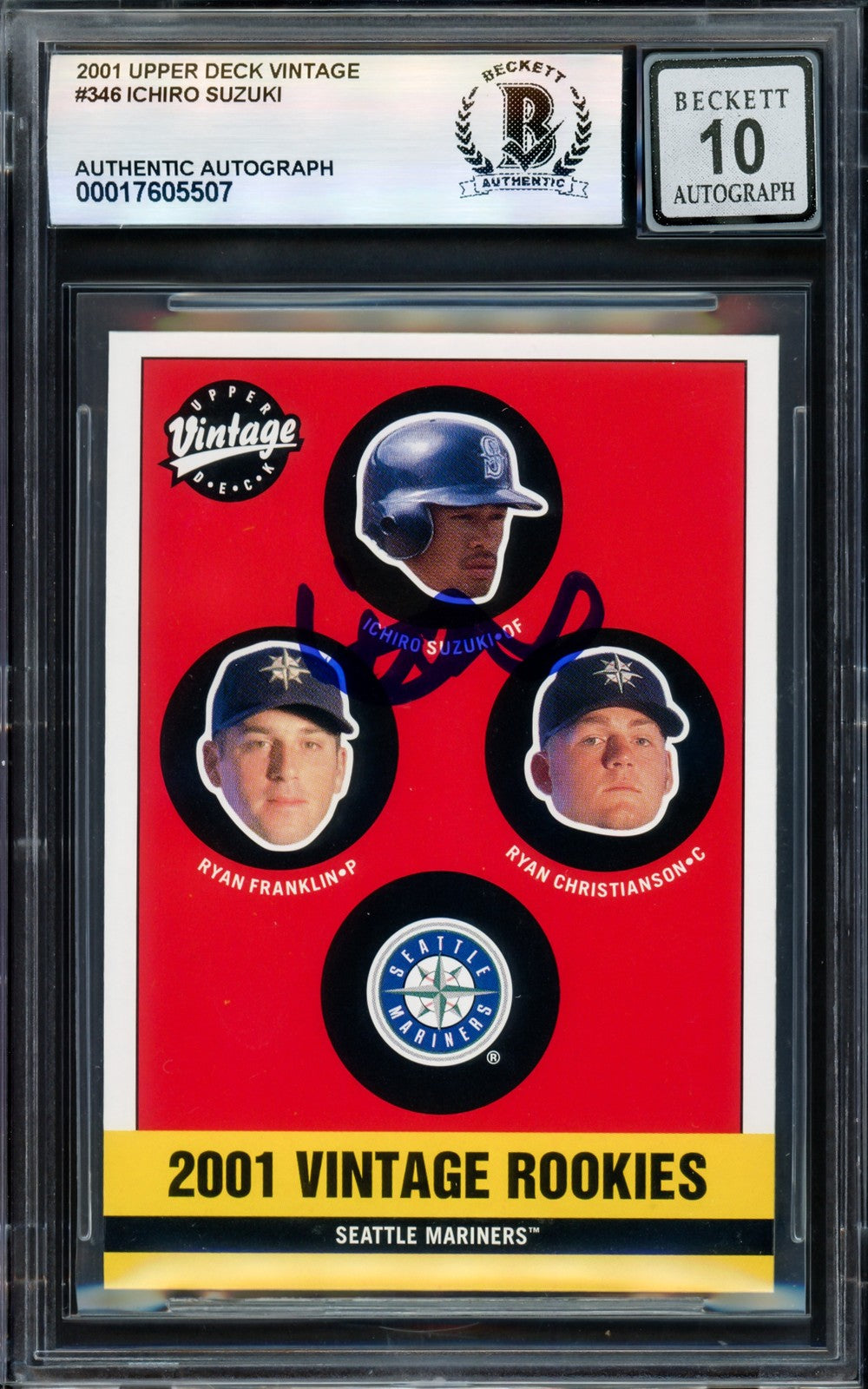 Ichiro Suzuki Signed 2001 Upper Deck Vintage RC 346 Mariners Auto GM 10 Beckett