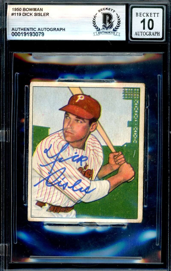 Dick Sisler Gem Mint 10 Beckett BAS Signed 1950 Bowman Autograph