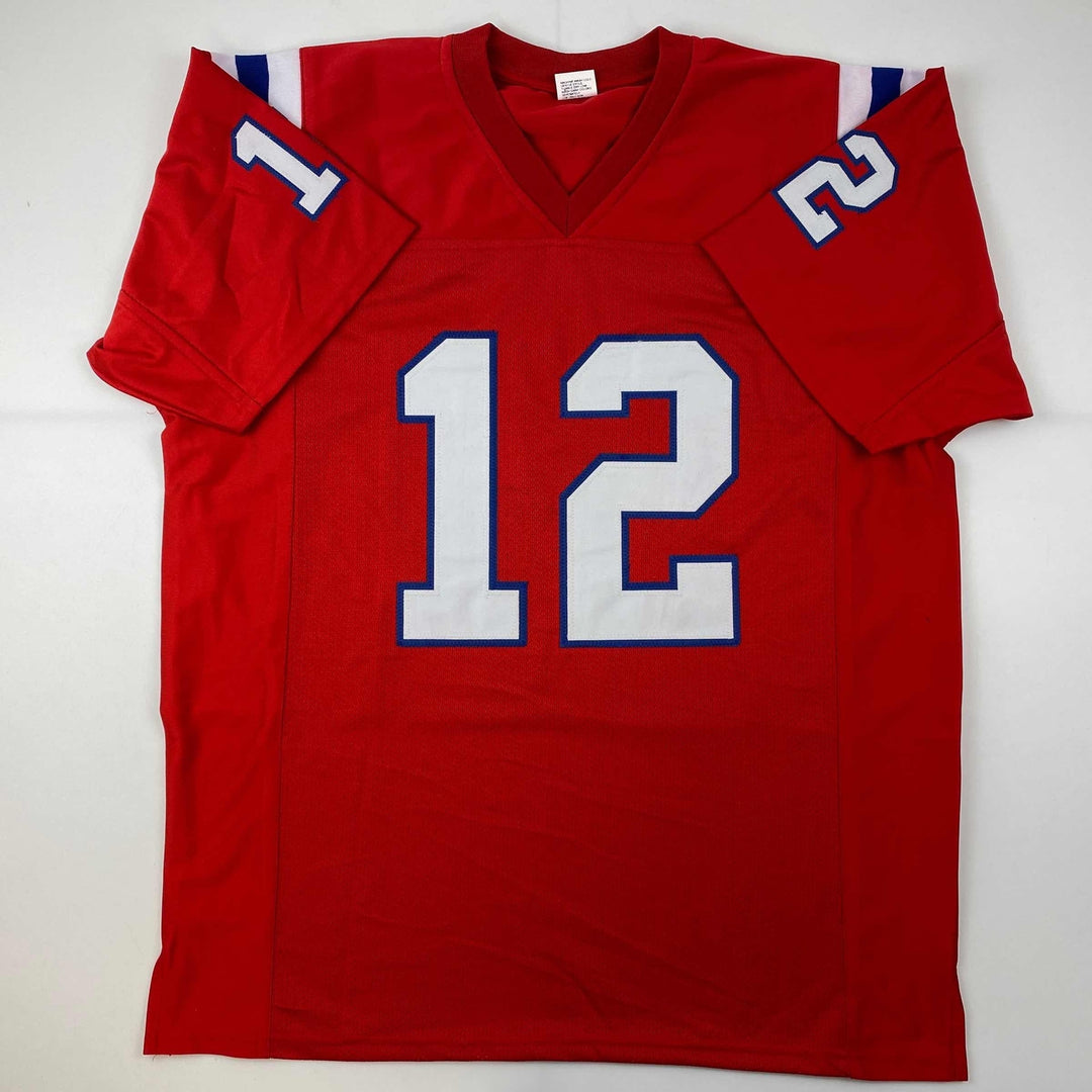 Facsimile Autographed Tom Brady New England Red Reprint Jersey Size Men's XL