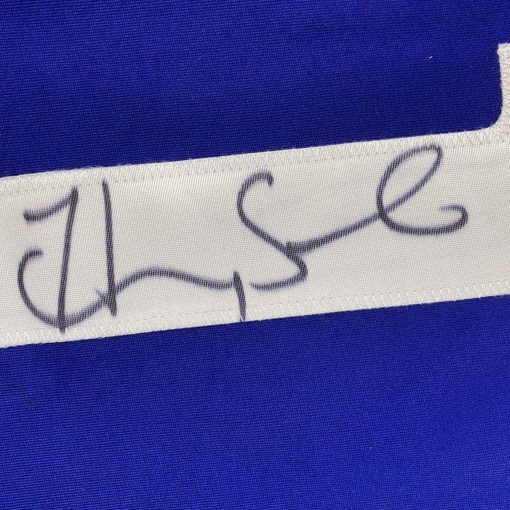 Framed Autographed/Signed Hope Solo 35x39 USA Blue Soccer Jersey JSA COA