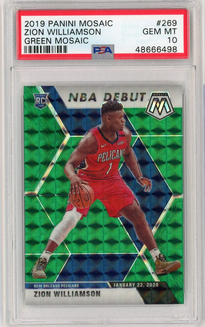 Graded 2019 Panini Mosaic Zion Williamson #269 Green Mosaic Rookie Card PSA 10