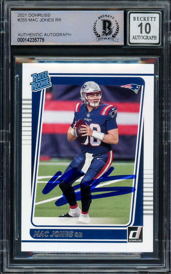 Mac Jones Signed 2021 Donruss Rated RC 255 Patriots Auto GM 10 Beckett