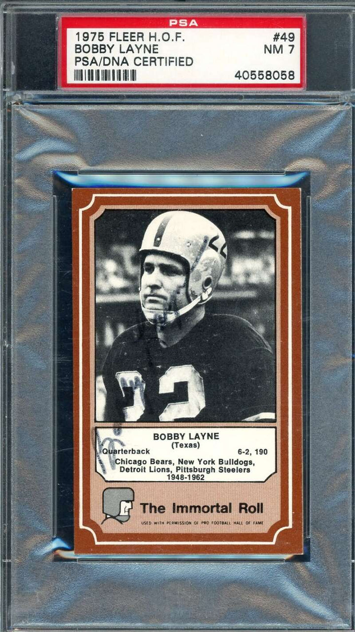 Bobby Layne PSA DNA Signed 1975 Fleer Immortal Roll HOF Autograph