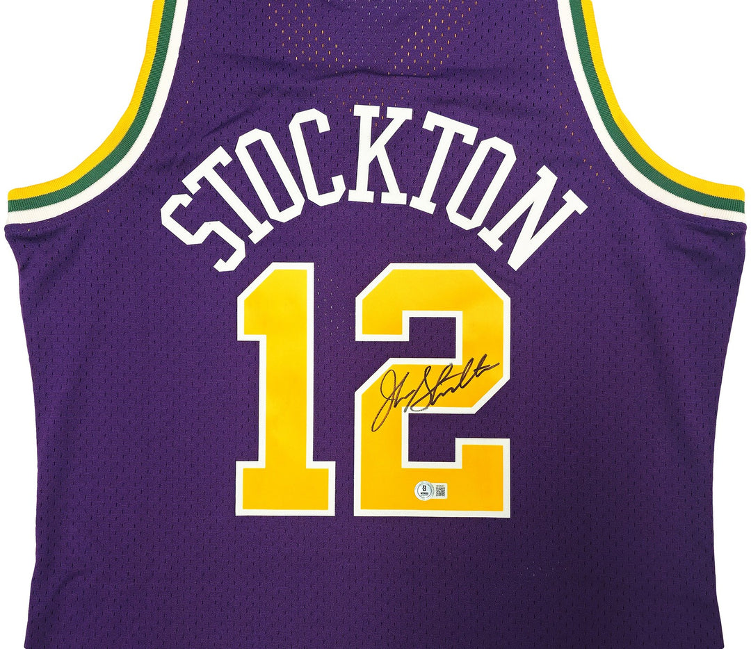 Jazz John Stockton Auto Purple Authentic Mitchell Ness 91 HWC Swingman Jersey L