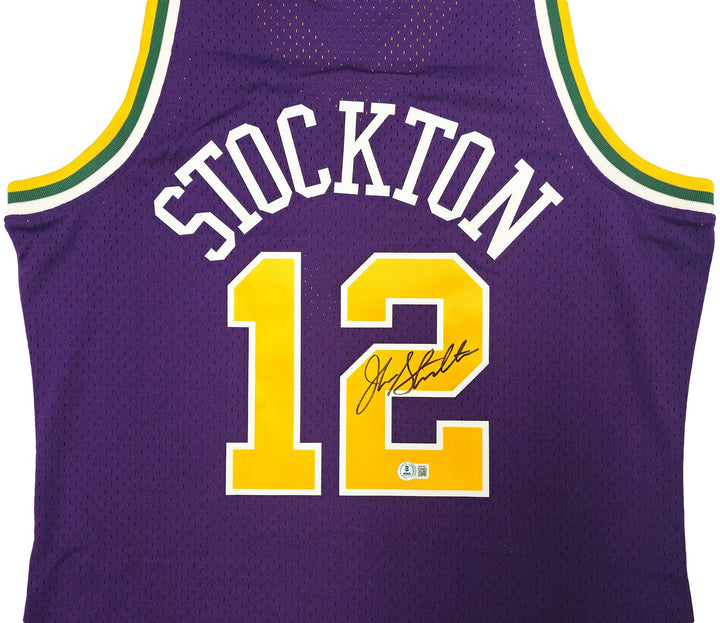 Jazz John Stockton Auto Purple Authentic Mitchell Ness 91 HWC Swingman Jersey L