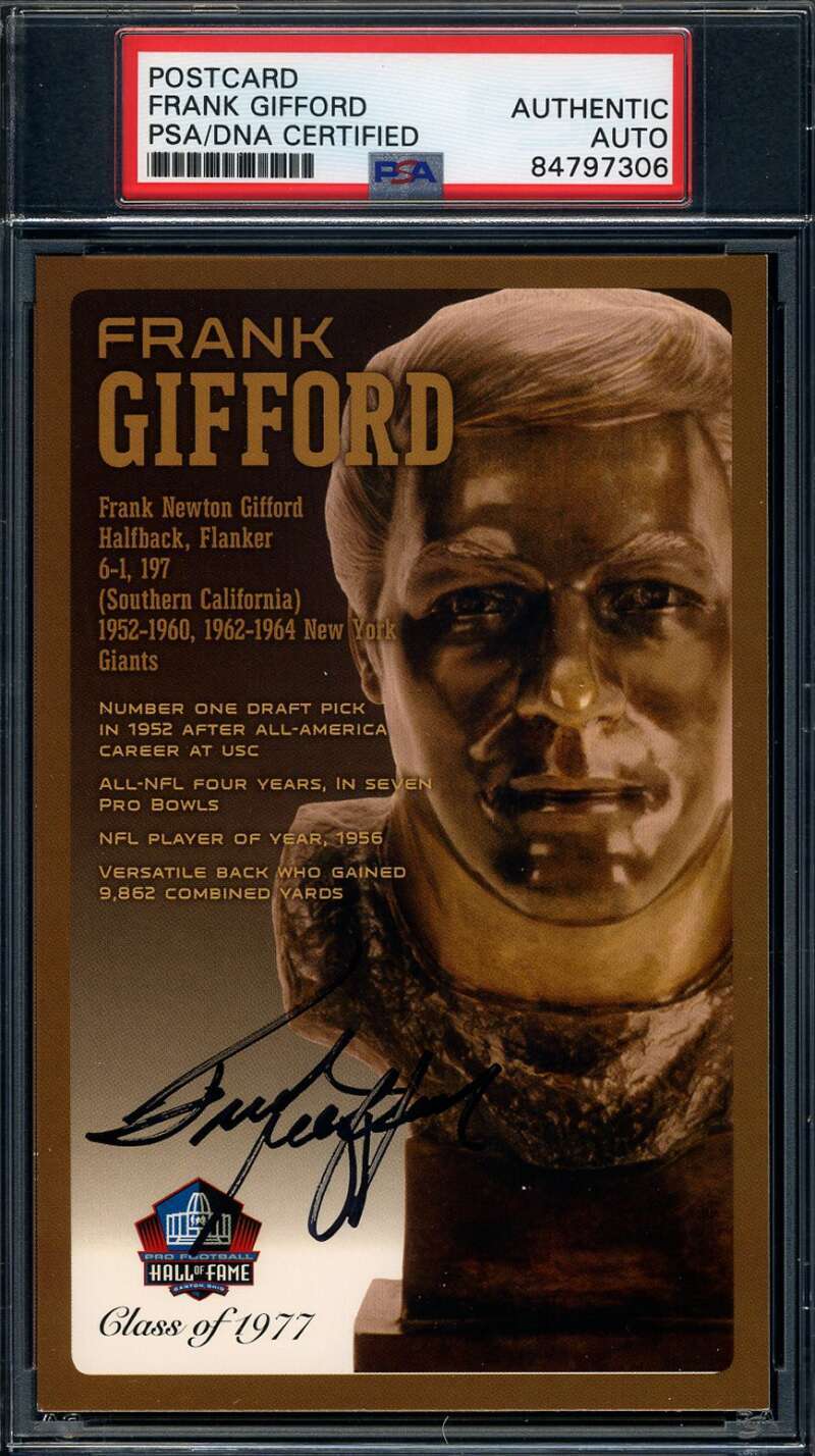 Frank Gifford PSA DNA Signed Hall of Fame Bronze Bust Postcard Autograph
