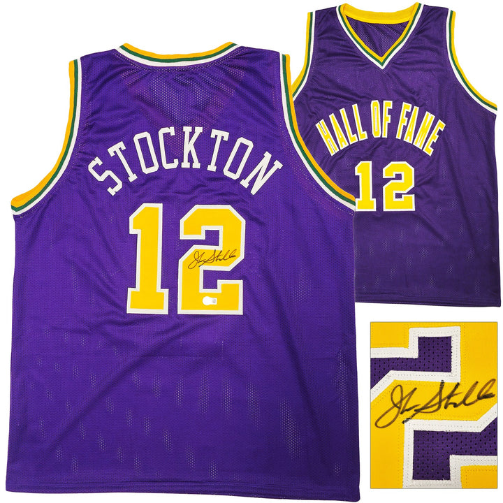 Utah Jazz John Stockton Signed Purple Jersey Beckett Witness