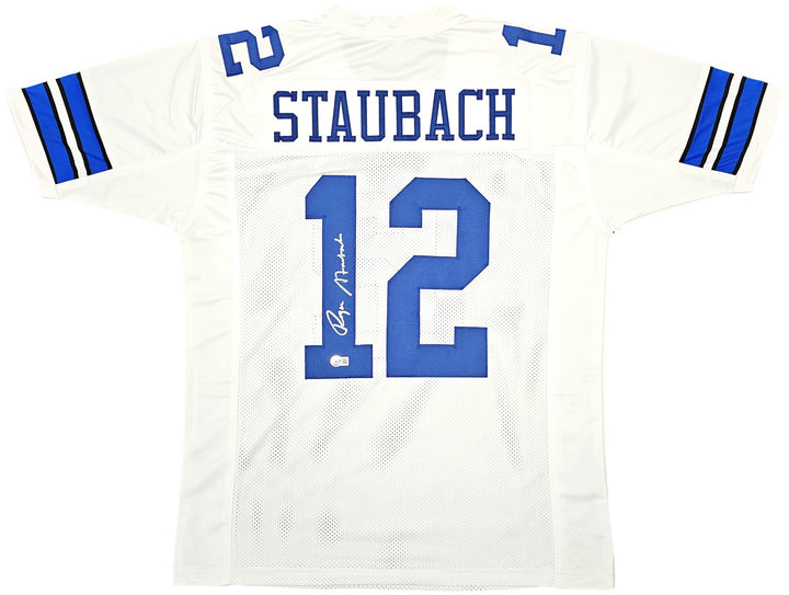 Dallas Cowboys Roger Staubach Signed White Jersey Beckett Witness