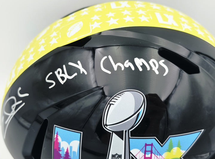 Zach Charbonnet Signed Seahawks Black Full Size SB LX Logo Speed Replica Helmet