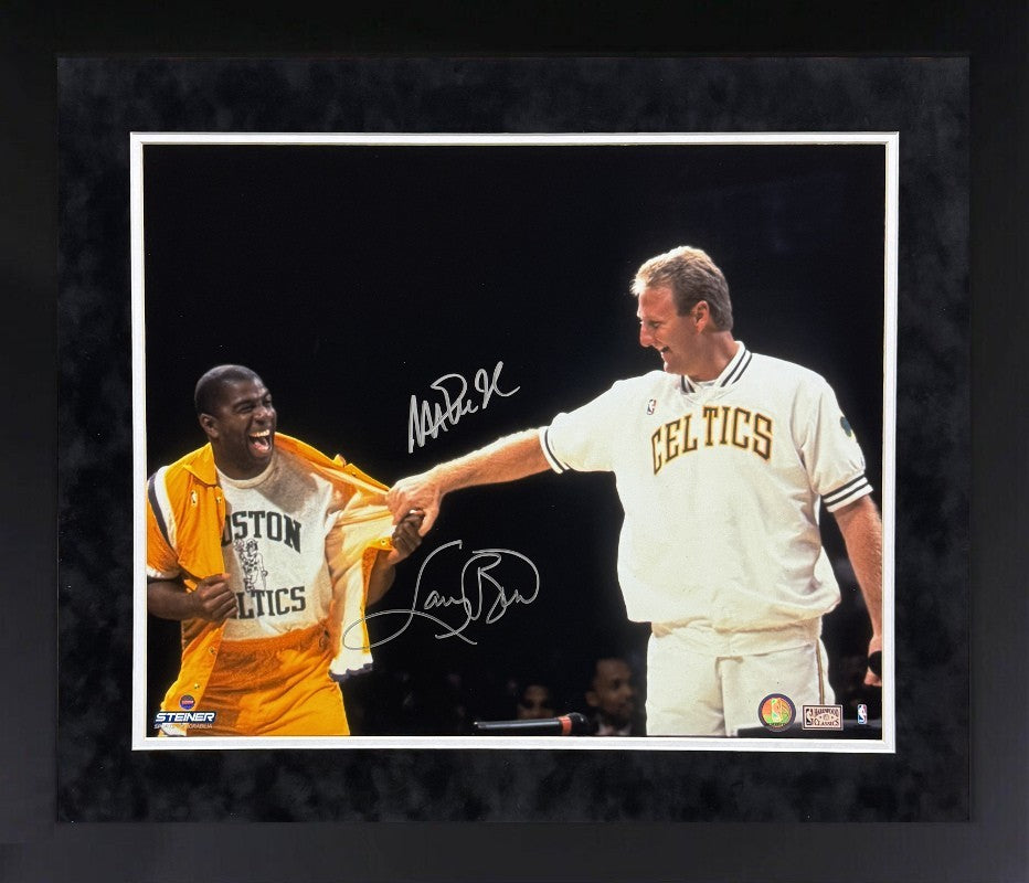 Larry Bird & Magic Johnson Dual signed 16x20 Photo Retirement Framed-Steiner