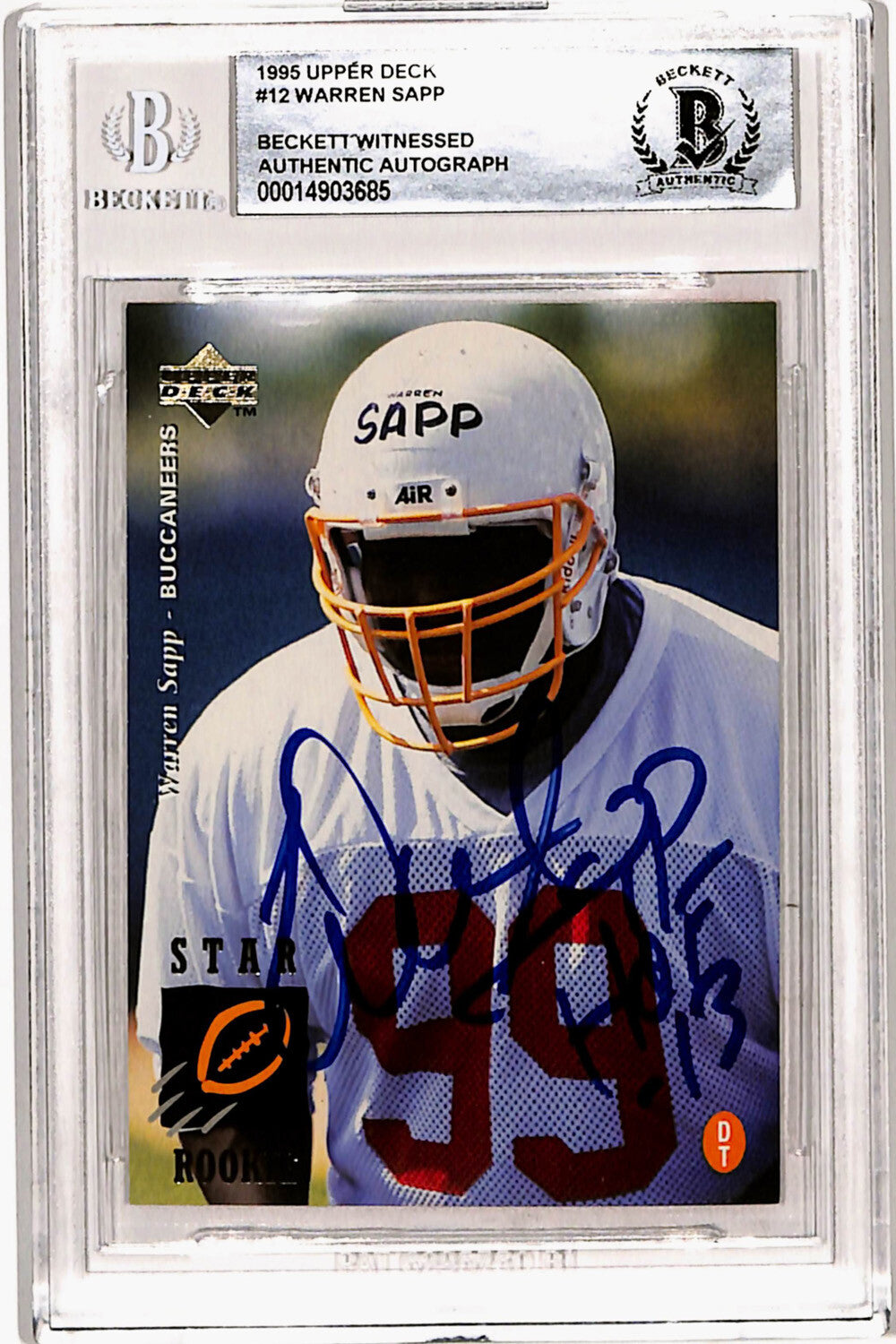 Warren Sapp Autographed 1995 Upper Deck #12 Rookie Card Beckett Slab 40762