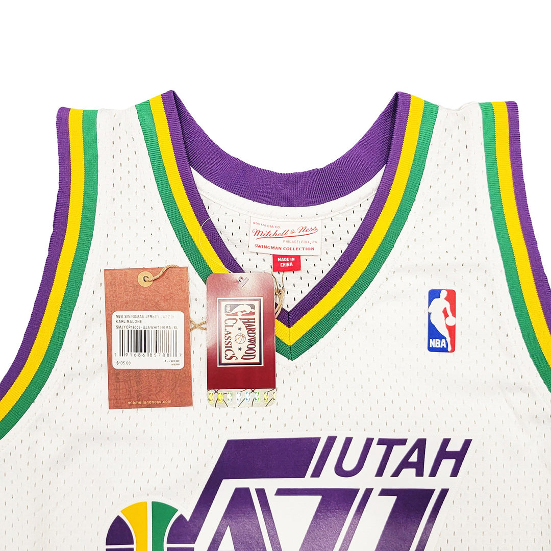 Jazz Karl Malone Auto White Purple Authentic Mitchell Ness Jersey Sz XL Beckett