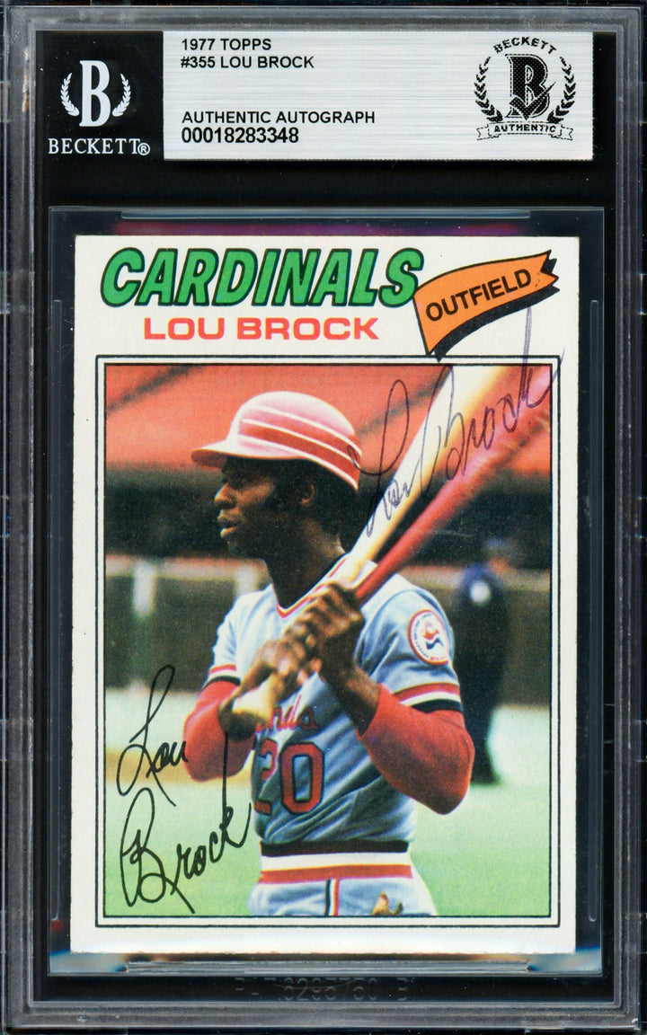 Lou Brock Signed 1977 Topps Card 355 St. Louis Cardinals Beckett #18283348
