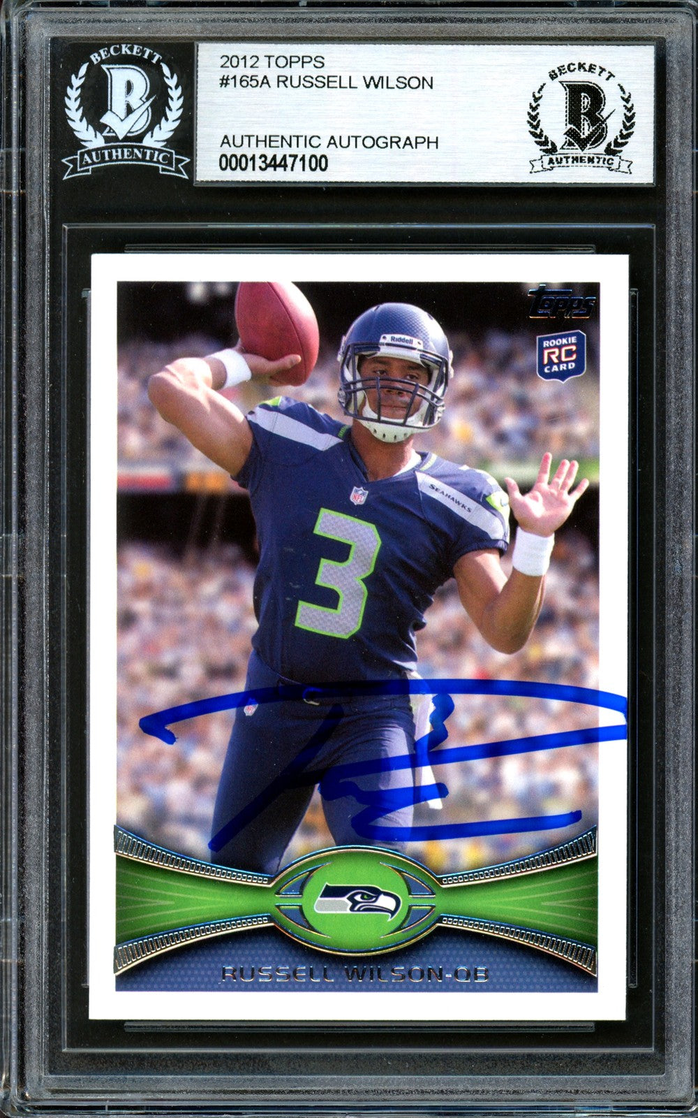 Russell Wilson Signed 2012 Topps RC 165 Seattle Seahawks Beckett #13447100