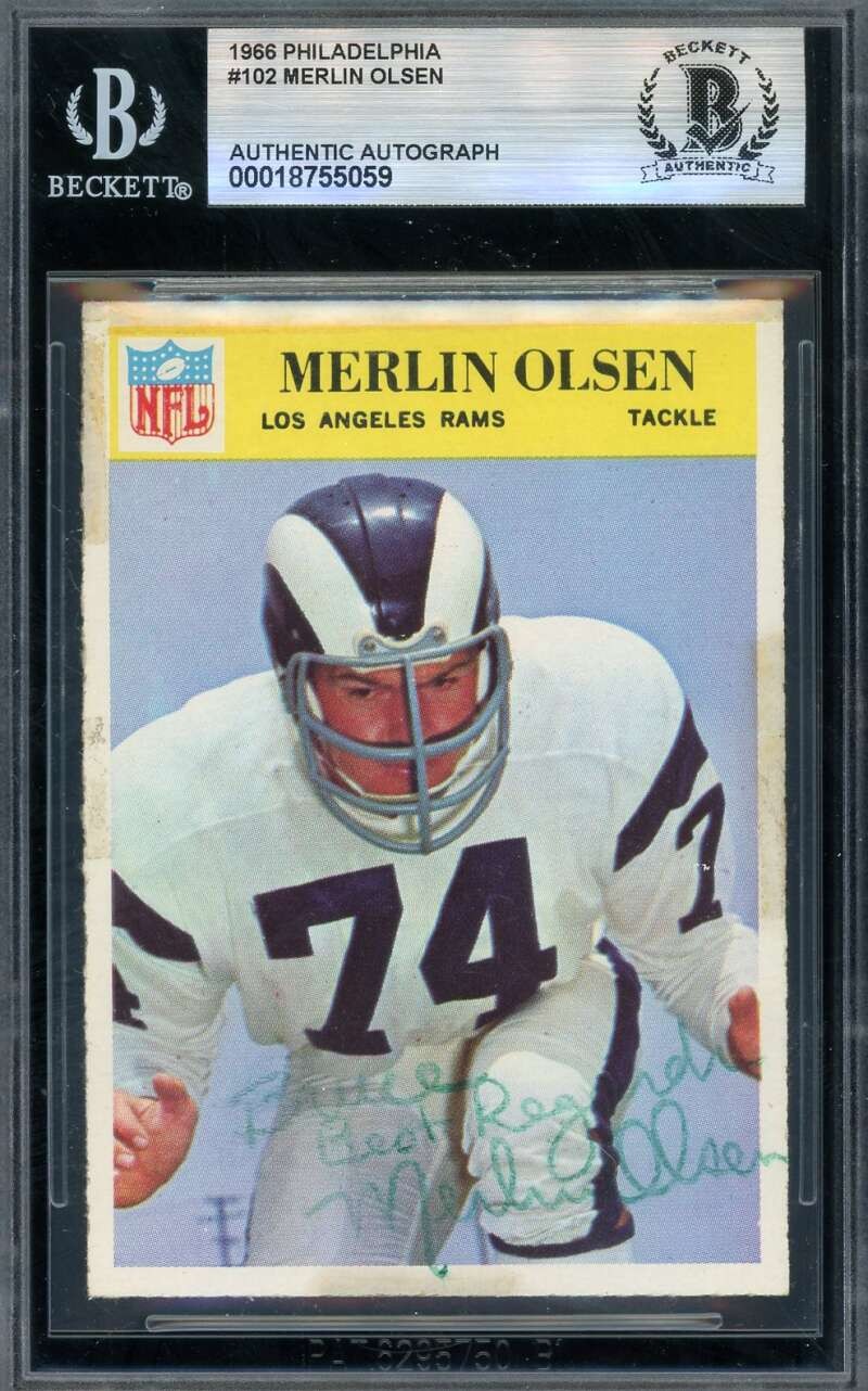 Merlin Olsen Beckett BAS Signed 1966 Philadelphia Autograph Rams