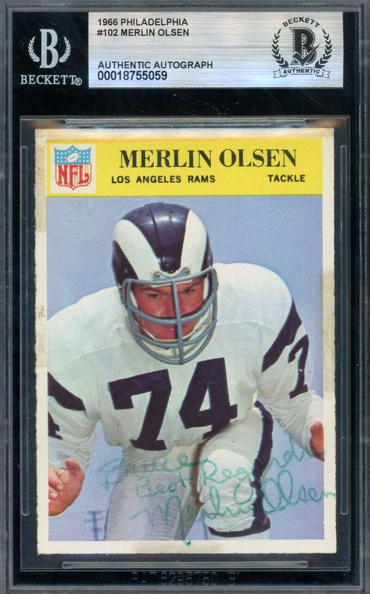 Merlin Olsen Beckett BAS Signed 1966 Philadelphia Autograph Rams